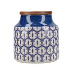 Mikasa Drift Ceramic Storage Canister for Tea, Coffee or Sugar, Hand Decorated Blue Batik Design, Wooden Lid, 12.5cmx12cm, 900ml