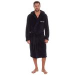 Style It Up Personalised Mens Coral Fleece Dressing Gown Warm Hooded Lounge Robe M-5XL (Navy, L)