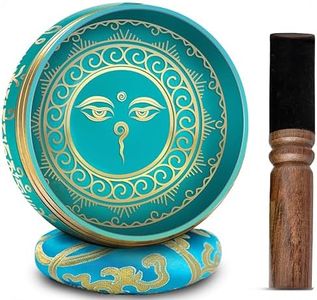 Tibetan Singing Bowl Set - 4" Easy To Play Authentic Handmade For Meditation Sound 7 Chakra Healing By HIMALAYAN BAZAAR (Turquoise Blue, 4")