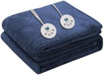 Wapaneus Heated Blanket Electric Queen Size 84"x90"-Dual Control with 10 Heat Levels 12 Timer Settings and 8 Hours Auto-Shut Off,Fast-Heating Electric Blanket,ETL Listed Machine Washable,Dark Blue