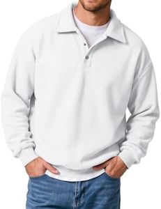 JMIERR Mens Casual Cotton Dress Polo Sweatshirts Long Sleeve Button Collared Pullover Shirts 2026 Fall Fleece Sweater Old Money Clothes, L, White
