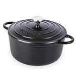 Cast Iron Pot with Lid – Non-Stick Ovenproof Enamelled Casserole Pot, Oven Safe up to 500° F – Sturdy Dutch Oven Cookware – Black, 5-Quart, 24cm – by Nuovva