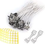 120Pcs Candle Wicks 15cm/5.9inch Set, 15cm Pre-Waxed Tabbed Cotton Wicks, 120Pcs Stickers and 2Pcs Wick Centering Device Holders for Candle Making