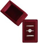 BLUTETE Rectangle 3 Slots Italian Velvet Jewelry Box Engagement Wedding Photo Ring Box Keepsake Box Triple Ring Gift Box (Red)