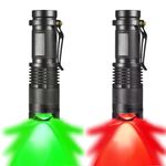 MODOAO LED Flashlight, Zoomable Waterproof Torches with Clip, 3 Light Mode for Camping, Night Fishing, Hunting, Hiking, Night Vision, Astronomy, Emergency and Daily Carry (2 pack - r+g)