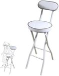 Folding Stool, Padded Seats Foldable Bar Stool Chair, 22/24/26 Inch Collapsible Round Breakfast Stool with Backrest and Footrest, Portable Folding Chairs for Adults (Color : White, Size : Sitting He