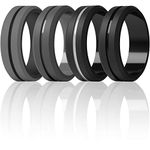 ThunderFit Silicone Wedding Rings for Men - 4 Rings (Black Grey, Grey Black, Dark Grey, Black, 8.5-9 (18.9mm))