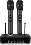 LiNKFOR UHF Wireless Microphone System, Bluetooth Wireless MIC, Cordless Handheld Dual Channel Microphone System with Optical/Coaxial Input Compatible with TV, Volume Control Echo for Karaoke