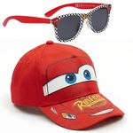 Disney Cars Lightning McQueen Kids Baseball and Sunglasses Set | Children’s Red Hat and UV400 Protection Sunglasses for Beach, Holiday & Travel Essentials | Red Racing Car Design