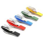 5Pcs Camping Utensils Cutlery Set - 4 in1 (Fork/Spoon/Knife/Bottle Opener) - Stainless Steel Folding & Detachable Backpacking Utensils for Hiking Survival Camping Travel