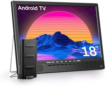 Desobry 18 Inch Smart TV, Android Small TV with Youtube Netflix, Outdoor TV with DVB-T2 Tuner Antenna, Built-in Stand, HDMI AV USB Input, 12V for campervan/kitchen/camping/RV (No battery)