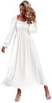 Floerns Women's Boho Square Neck Smocked Long Puff Sleeve A Line Maxi Dress Beige White S