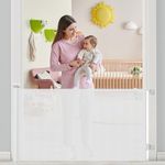 The Lychee Tree Retractable Stair Gate Extend up to 55” wide, 33.86” Tall with Drilling and Non-Drilling Accessories, Baby Gate One Handed Silent Operation Grey Dog Gate for Stairways/Indoor/Outdoor