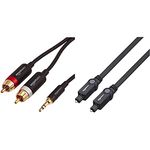 Amazon Basics Digital Optical Audio Toslink Cable (1 m / 3.3 Feet) & 3.5mm to 2-Male RCA Adapter Cable - 1.2m / 4 Feet