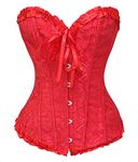 Bslingerie® Womens Waist Cincher Boned Corset with Brocade (L, Red Lace Up)