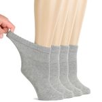 HUGH UGOLI Women Diabetic Ankle Socks, Super Soft & Thin Bamboo Socks, Wide & Loose, Non-Binding Top & Seamless Toe, 4 Pairs, Light Grey New, Shoe Size: 6-9