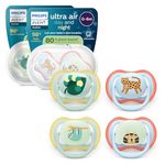 Philips Avent Ultra Air Day & Night Soothers - Orthodontic Design, for Babies 0-6 Months, Glow-in-The-Dark Version, Soft Silicone Symmetrical Teat, BPA-Free, Sterilizing Cases, 4 Pack, SCF087/22