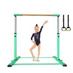 EL&IT·Wings Gymnastic Kip Bar,Horizontal Bar for Kids Girls Junior,3' to 5' Adjustable Height,Home Gym Equipment,Ideal for Indoor and Home Training,300lbs Weight Capacity (53*9.7*7inch, green1, 1)