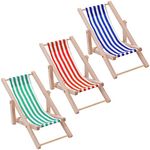 cobee Miniature Dollhouse Beach Chair, 3 Pieces Mini Folding Wooden Beach Chair Dolls House Mini Deck Chair Dollhouse Furniture Accessories for Indoor Outdoor