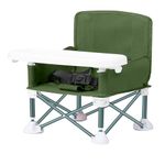 Agudan Toddler Travel Booster Seat - Baby Foldable Camping Chair | Baby Beach Chair with Removable Dining Tray for Boys Girls (Army Green)