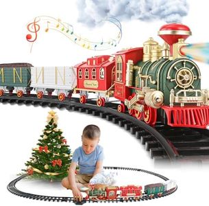Kids Train Set - Updated Large Christmas Train Toys w/Smoke, Sounds, Lights, Rechargeable Electric Train for Christmas Tree, Train Set for Boys with 4 Carriages, 16 Tracks