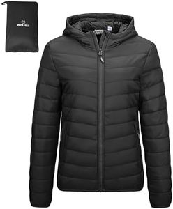 Outdoor Ventures Women's Quilted Jacket, Lightweight Packable Transition Jacket, Warm Winter Jacket with Hood for Women, Lined Puffer Jacket with Pockets, for Leisure, Hiking, Travel, black, Medium