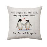 Aconesong Wedding Anniversary Cushion Cover Gifts for Couples Cute Penguin Gifts for Wife and Husband Home Decoration Keepsake for Dad and Mum Grandparents Valentines Anniversary (Penguin)