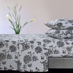 Tribeca Living Ultra-Soft Flannel Sheet Set, 170-GSM Cotton, Deep Pocket, Cozy Winter Bedding - California King, Floral Deep Grey