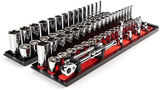 TEKTON 3/8 Inch Drive 6-Point Socket and Ratchet Set with Rails, 74-Piece (1/4-1 in, 6-24 mm) | SKT13301