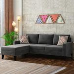 FURNY Adrona 4 Seater Fabric LHS L Shape Sofa Set (Dark Grey)