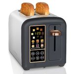 SEEDEEM Toaster 2 Slice, Stainless Steel Bread Toaster with LCD Display and Touch Buttons, 50% Faster Heating Speed, 6 Bread Selection, 7 Shade Settings, 1.5''Wide Slots Toaster with Cancel/Defrost/Reheat Functions, Removable Crumb Tray, 1350W, Dark Chocolate