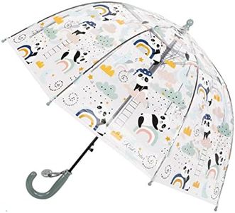 Chesoon Kids Dome Umbrella for Boys and Girls Auto Opened Transparent Bubble Umbrella with Cute Panda Patterns and Easy Grip Handle,Green