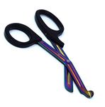 Heavy Duty Fluoride Coated Nurse Doctor Medical Paramedic Trauma Shears Scissors 7_25" (A2ZSCILAB) (Black Multi Color Blade)