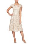 Alex Evenings Women's Short Embroidered Dresses, Light Champagne, 16