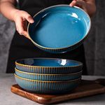 CSYY 4 Pcs Large Pasta Bowls, 1000ml 21cm Deep Porcelain Plates Set, Blue Round Premium Plates Set for Pasta, Salad, Soup, Fruit