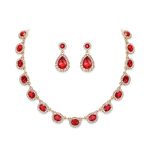 EVER FAITH Wedding Crystal Bridal Jewelry Sets for Bride Bridesmaid Statement Choker Necklace Teardrop Dangle Earrings Set for Women Party Prom Jewelry Set Gift Red Gold-Tone