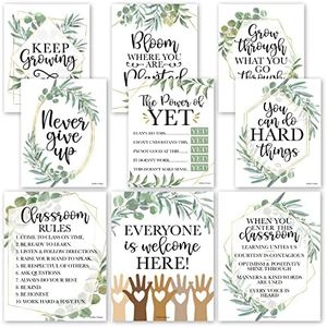 Hadley Designs 9 Eucalyptus Classroom Decor Signs, Welcome Sign For Bulletin Board Decorations, Growth Mindset Classroom Posters Elementary, Middle School Classroom Rule