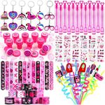 Pink Party Favors for Girls - Hot Pink Princess Party Supplies Straw Bubble Stamps Keychain Tattoo Sticker Goodie Bags for Girls