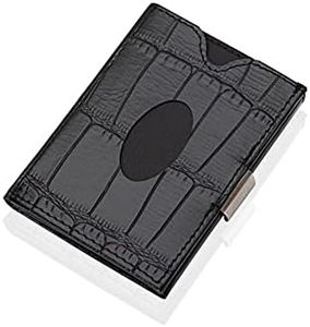 LIULIHUA MINIMALIST Mens Wallet Slim Credit Card Trifold Wallet - RFID Blocking & Cowhide Case, Black/White, Medium, Minimalist (Black-C)