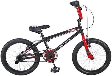 Zombie Plague Kids 18" BMX Bike | Boys Girls Freestyle BMX Bicycle with 360 Bar Spin & Stunt Pegs | Black/Red | Ages 7+