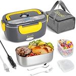 Eocolz Electric Lunch Box Food Heater Warmer, 2 in 1 Portable Lunch Box for Car Truck Home Work Leak Proof with 1.5L Removable 304 Stainless Steel Container & Spoon 2 Compartments 110V 12V 24V