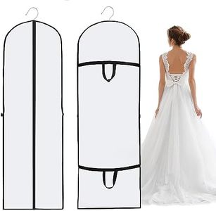 2Pcs Dress Garment Bags, Foldable Suit Dust Cover, Half-clear Long Bag for Coats Clothes Gowns, Large Hanging Storage Bags with Zipper, Wedding Dress Cover for Closet Travel Waterproof