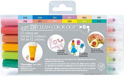 Kuretake Zig Clean Color Dot Pens Water Based Marker, 12 Colors Set (TC-6100/12V)