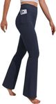 PINSPARK Womens Ribbed Bootcut Yoga Pants High Waisted Yoga Pants with Pockets Tummy Control Flare Leggings Athletic Pants Dark Blue XS