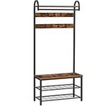 HOOBRO Coat Rack Shoe Bench, Industrial Hall Tree with Storage Shelf, Entryway Storage Organizer, 4 in 1 Design, Accent Furniture with Metal Frame, Easy Assembly, Rustic Brown BF13MT01