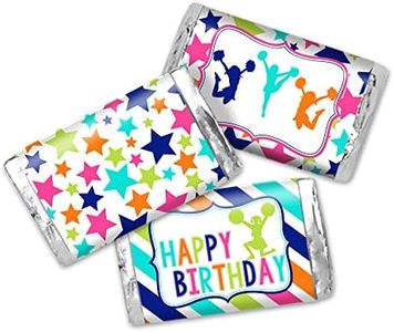Amanda Creation Cheerleading Cheer Themed Birthday Party Mini Chocolate Candy Bar Sticker Wrappers, 45 1.4" x 2.6" Wrap Around Labels, Great for Party Favors