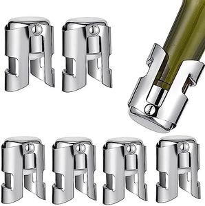 Reppkyh 6 Pieces Stainless Steel Champagne Bottle Stopper/Sealer/Cork/Saver, Fashion Bottle Plug Sealer for Champagne Cava Prosecco
