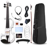 Vetimobato Electric Violin 4/4 Full Size Solid Wood Silent Violin Set for Adults Beginner Practice Electric Fiddle with Ebony Fittings Hard Case & Bow(4 String White)