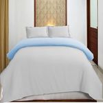 Duvet Cover 100% Egyptian Cotton 800 TC Double Size Reversible Razai Cover with Zipper (92x102 Inch) with (2 White + 2 Light Blue Pillow Cover) Dual Colour-White and Light Blue_ Duvet Cover