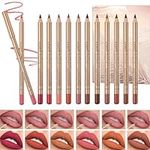 DENESTUP 12 pcs Lipstick Pencil Matte Lip Liner Set, Plump Nude Lip Shape No Smudge Longwear Non-sticky High Pigmented Natural Lip Gloss Primer Makeup